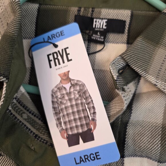Frye Men's Jacquard Flannel Shirt Button Down Plaid Multicolor Dusky Green Large - Picture 11 of 15